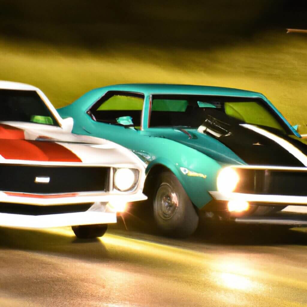 Chevy Camaros side by side 1969 and 2017