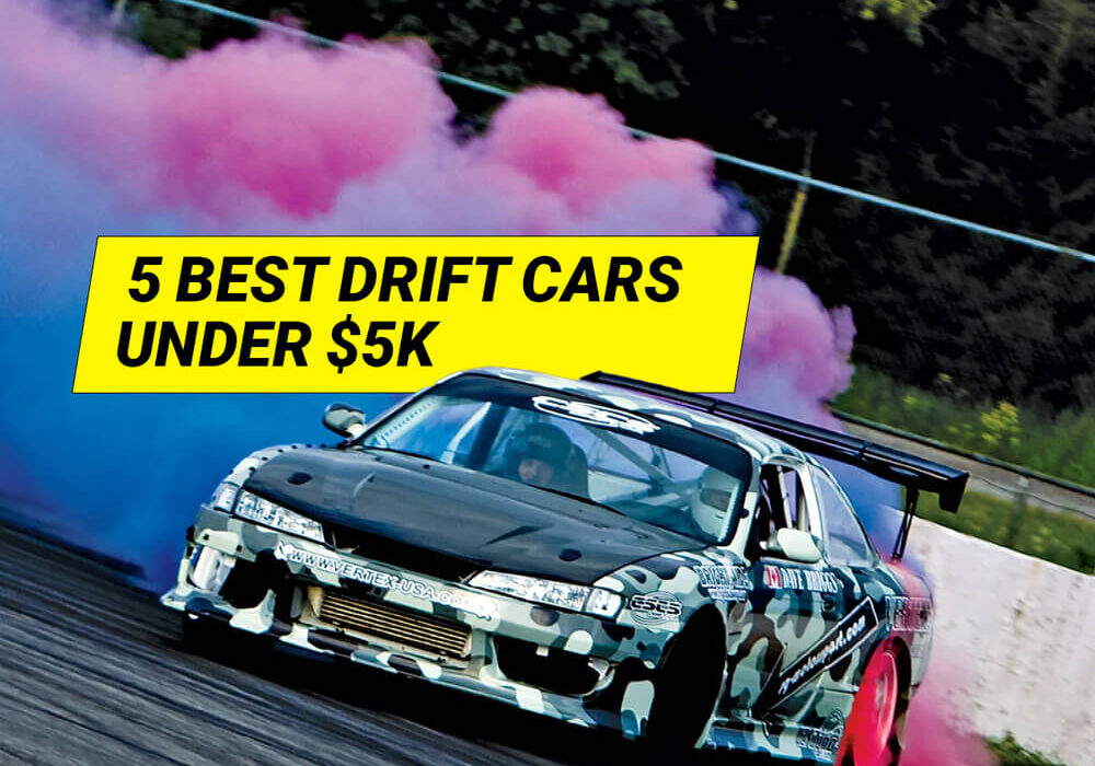 Car drifting with the words Best Drift Cars Under $5K